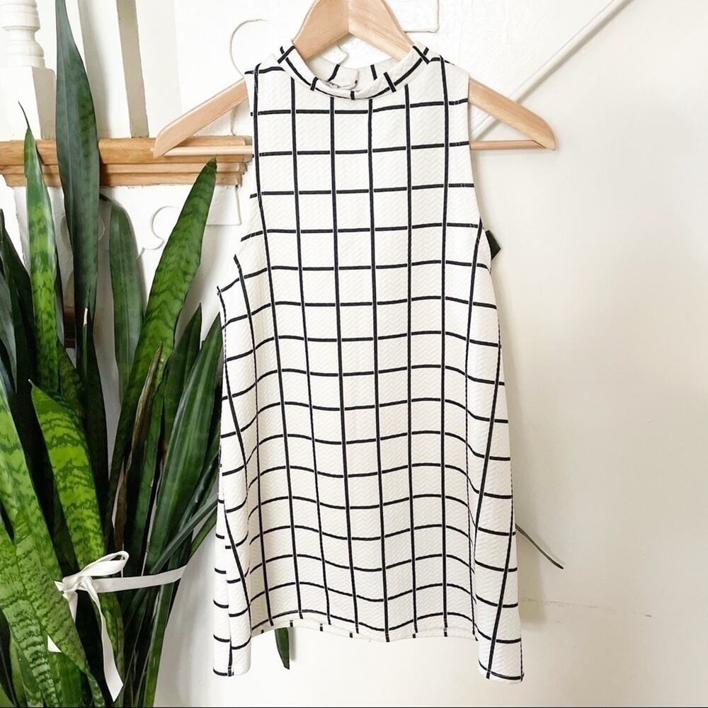 UO cooperative white black grid sleeveless blouse